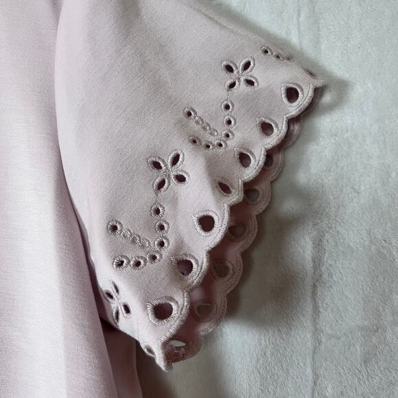 Elie Tahari Eyelet Scallop Hem Blouse Pink Short Sleeve Top Size XL - Picture 6 of 6